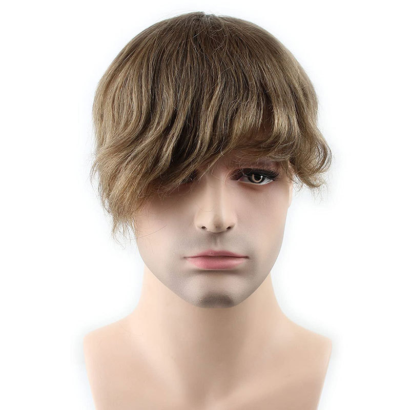 Human Hair Men's Toupee Hair pieces 100% European Virgin Human Hair MONO With PU Replacement System For Men 10"x8" Human Hair Toupee Men 21# Color