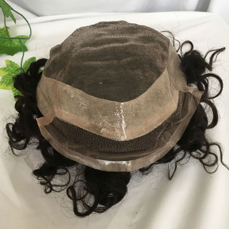 Curly Human Hair Toupee for Men - Monofilament Base Hair Replacement System