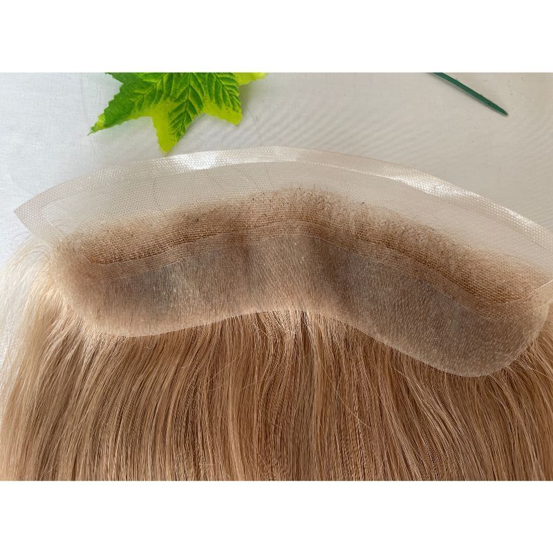 Transparent HD Invisible Lace Hairline French Lace Front Mens Frontal Hairpiece for Receding Natural Hairline V-Shape Lace Poly PU Forehead Human Hair Replacement System Toupee for Men White 1B and  Natural  Color