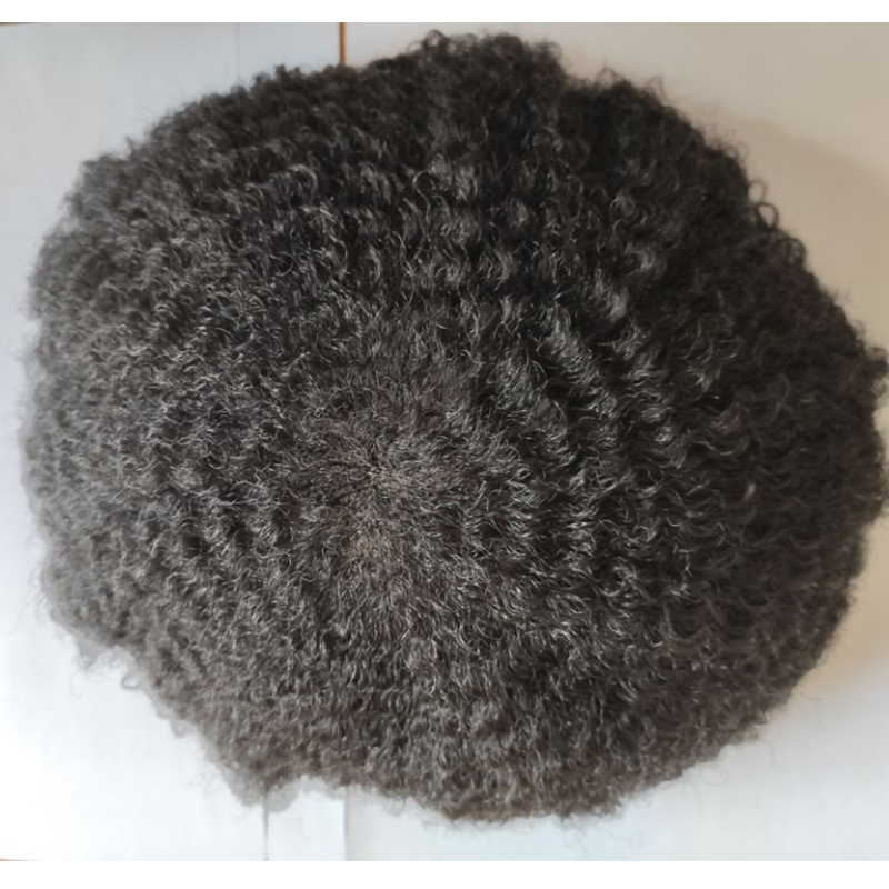 Men Hair Piece Afro Toupee For Men Afro Curl Hair Pieces For Men Afro Kinky Curly Human Hair Replacement System For Men Full PU Toupee