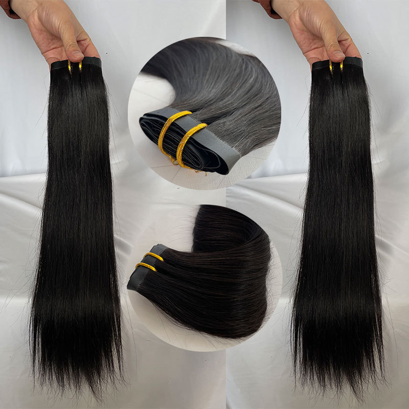 Human Hair Clip-In Extensions - Straight, PU Skin, Clip-In