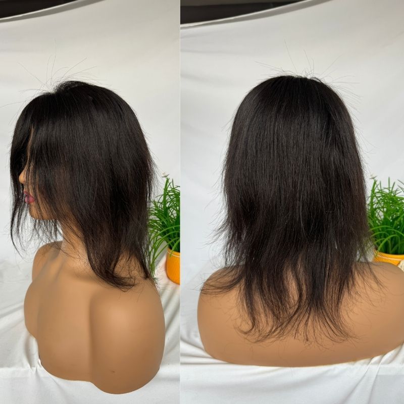 Voloria Women Toupee 5x5 Silk Base Wig for Women 100% Cambodian Human Hair Wigs Glueless Natural Black Wigs 6-7 Inch