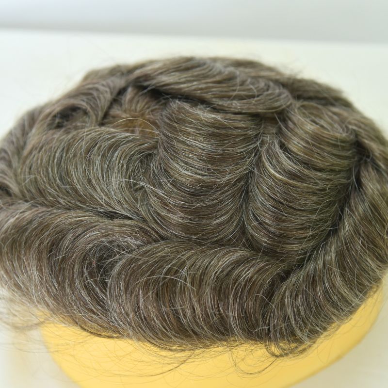 Custom Toupee Hollywood French Lace Front PU Around Fine Mono Hair System  For Men