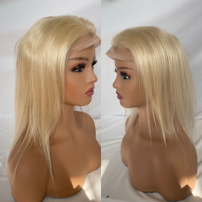 Q6 12 Inch Men Toupee French Lace Front PU Around 100% Human Hair  613 Color Toupee for Man V-loop Hair System 8X10inch Man Wig