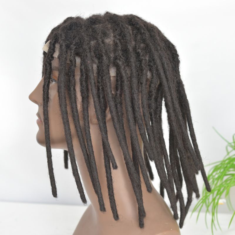 12inch Swiss Lace Base Afro Dreadlock Extensions Toupee For Men And Women 0.6cm Loc Extensions Human Hair System Dreadlock Men Toupee
