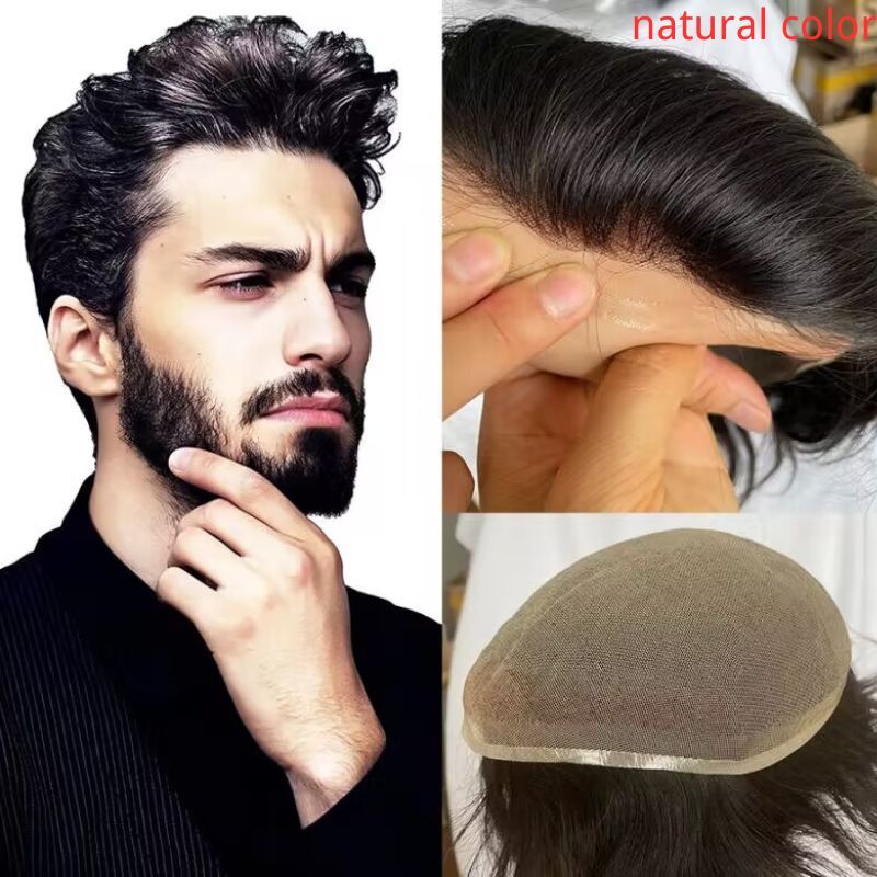 Toupee for Men Full Swiss Lace 100% Indian Human Hair for Men 7 Brown Color Hair System 10x8 Natural Hairline Men's Hair Replacement