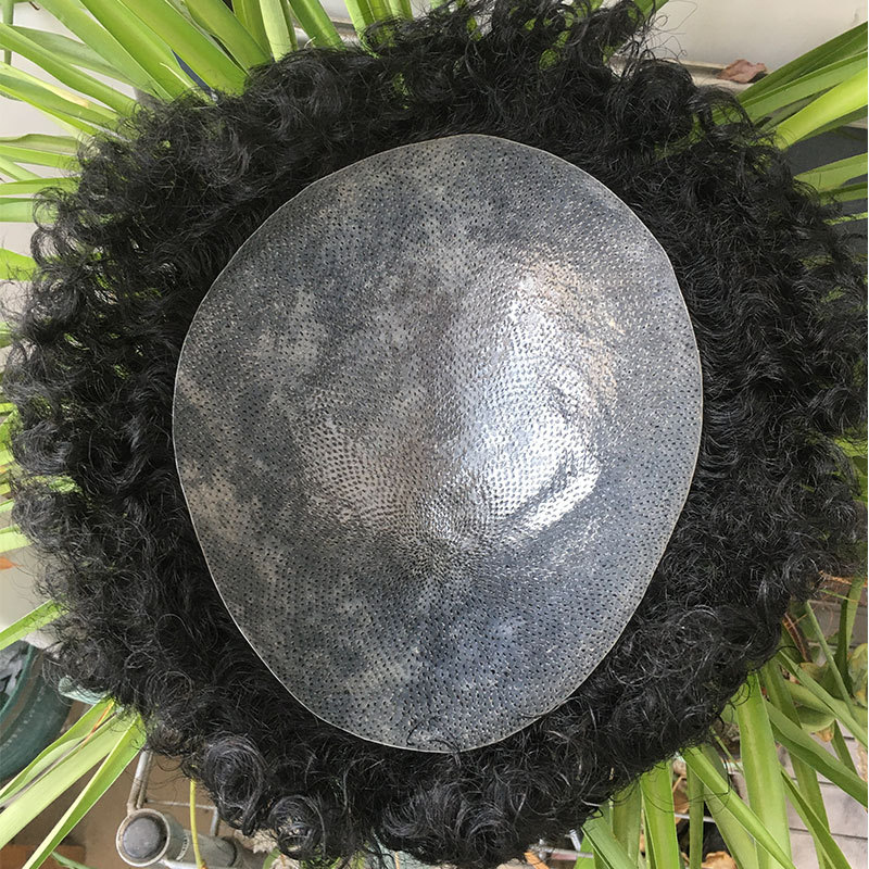 Q6 Men's Hair Afro Men's Toupee Wig 360 Wave Hairpiece 100% Human Hair Replacement Toupee for African American 10x8 Base Size1B Black Color