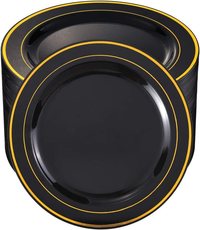 6", 7.5", 9", 10.25" gold/silver Dinnerware set, Gold/silver Rims Plastic Plates