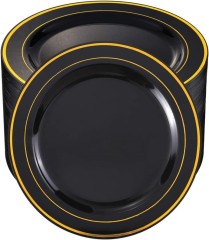 6", 7.5", 9", 10.25" gold/silver Dinnerware set, Gold/silver Rims Plastic Plates