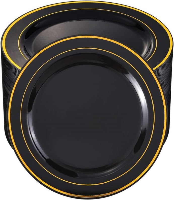 6", 7.5", 9", 10.25" gold/silver Dinnerware set, Gold/silver Rims Plastic Plates