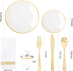 6", 7.5", 9", 10.25" gold/silver Dinnerware set, Gold/silver Rims Plastic Plates