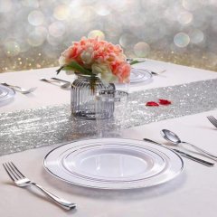 6", 7.5", 9", 10.25" gold/silver Dinnerware set, Gold/silver Rims Plastic Plates
