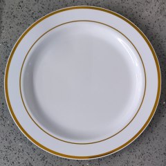 6", 7.5", 9", 10.25" gold/silver Dinnerware set, Gold/silver Rims Plastic Plates