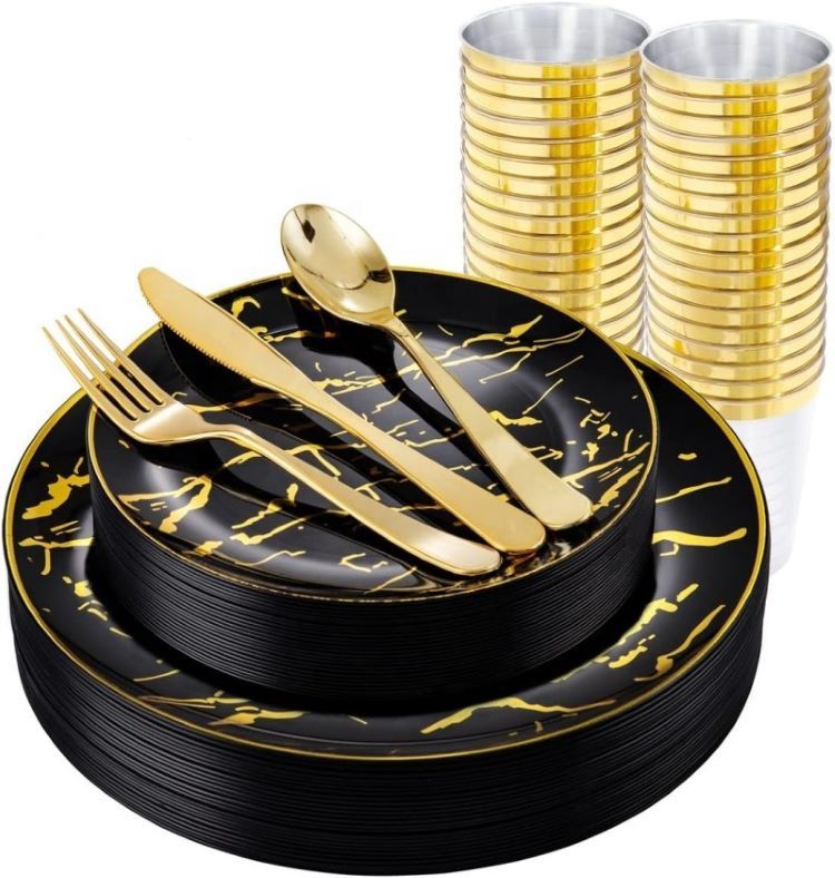 7.5" 10.25" Dinner Dessert Plate plastic marble plates Dinnerware set