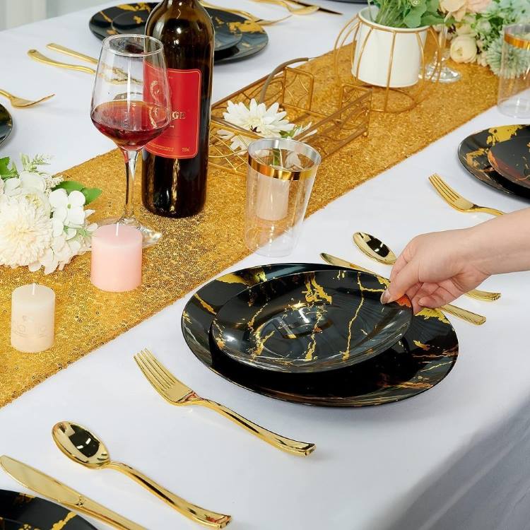 7.5" 10.25" Dinner Dessert Plate plastic marble plates Dinnerware set