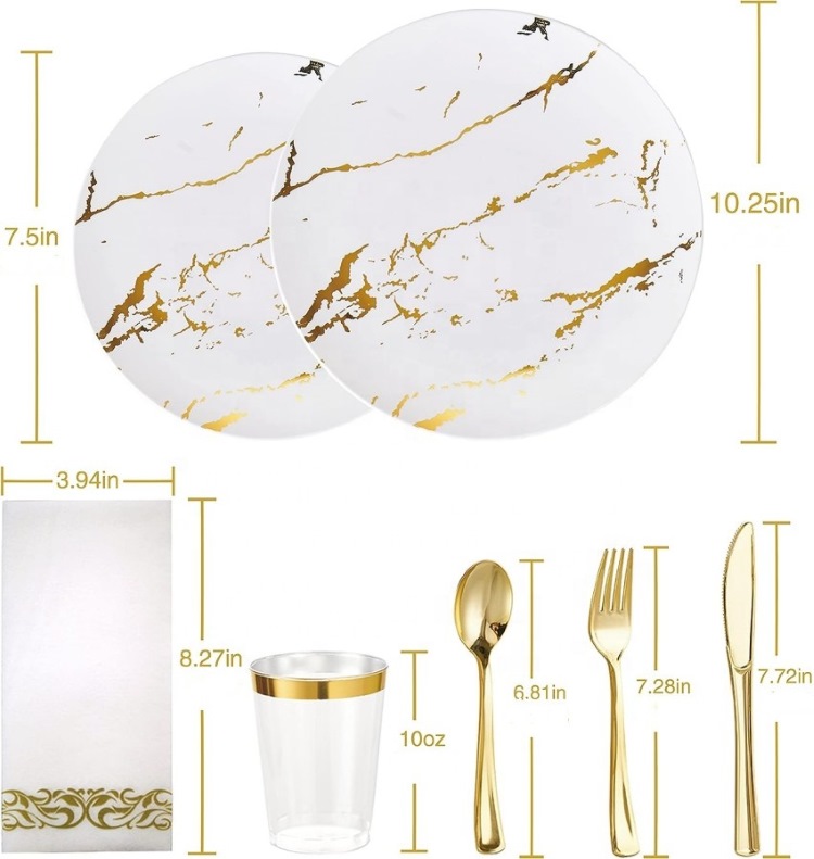 7.5" 10.25" Dinner Dessert Plate plastic marble plates Dinnerware set