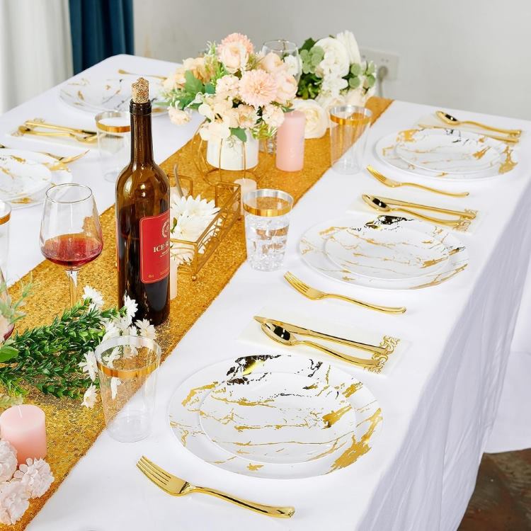 7.5" 10.25" Dinner Dessert Plate plastic marble plates Dinnerware set