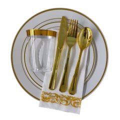 7.5",10.25" Gold Silver Rose Rims plastic disposable party dinner plates bulk tableware wholesale