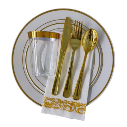 7.5",10.25" Gold Silver Rose Rims plastic disposable party dinner plates bulk tableware wholesale