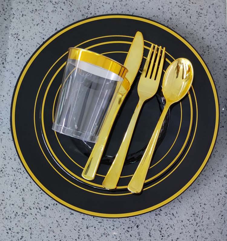 7.5",10.25" Gold Silver Rose Rims plastic disposable party dinner plates bulk tableware wholesale