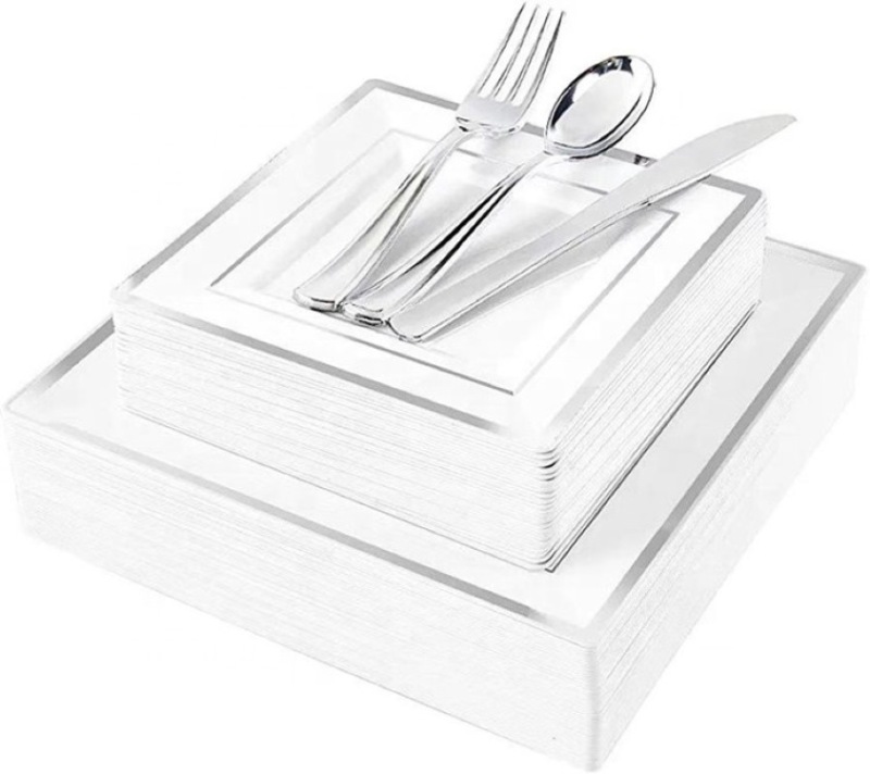 6", 7.5", 9", 10.25" gold/silver Dinnerware set