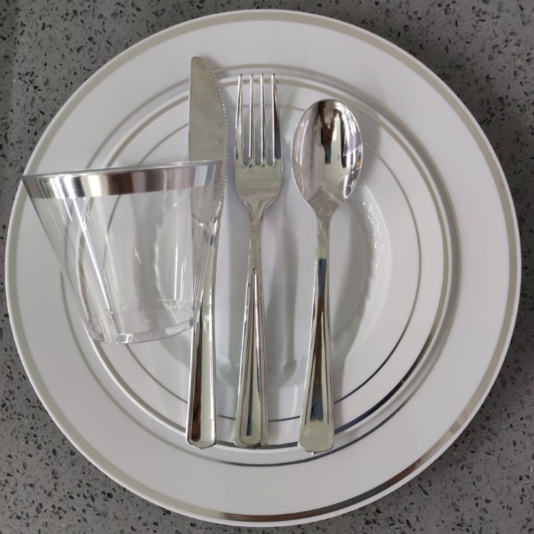 7.5",10.25" Gold Silver Rose Rims plastic disposable party dinner plates bulk tableware wholesale