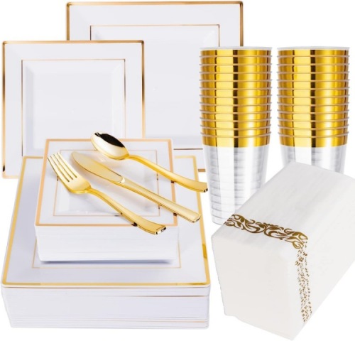 6", 7.5", 9", 10.25" gold/silver Dinnerware set