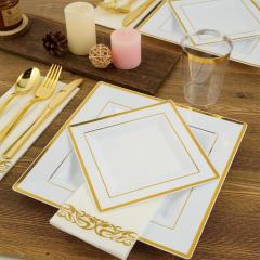 6", 7.5", 9", 10.25" gold/silver Dinnerware set