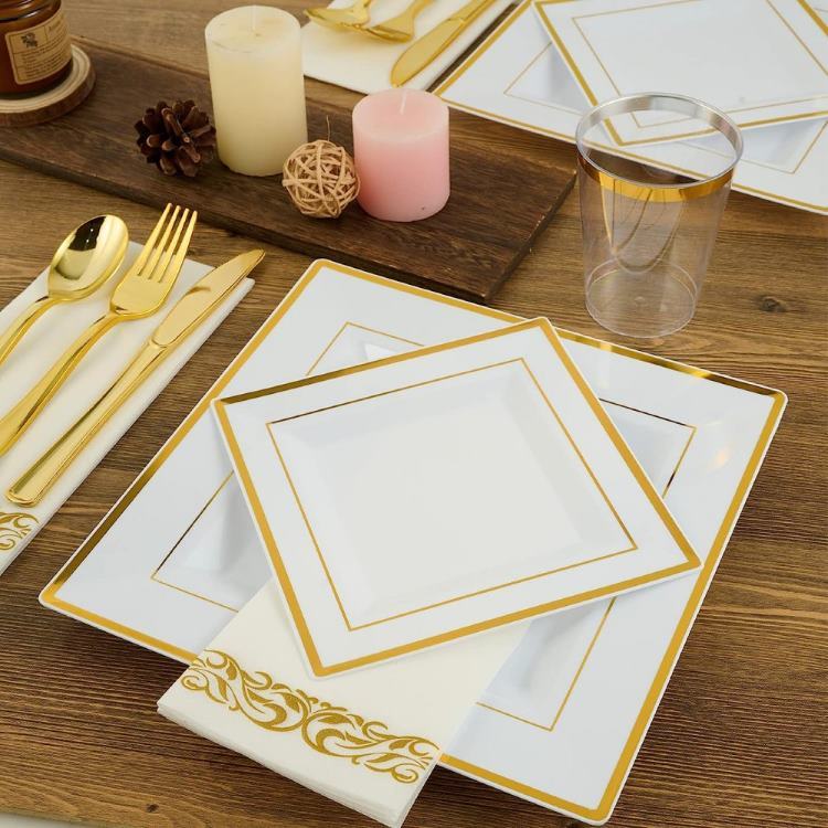 6", 7.5", 9", 10.25" gold/silver Dinnerware set