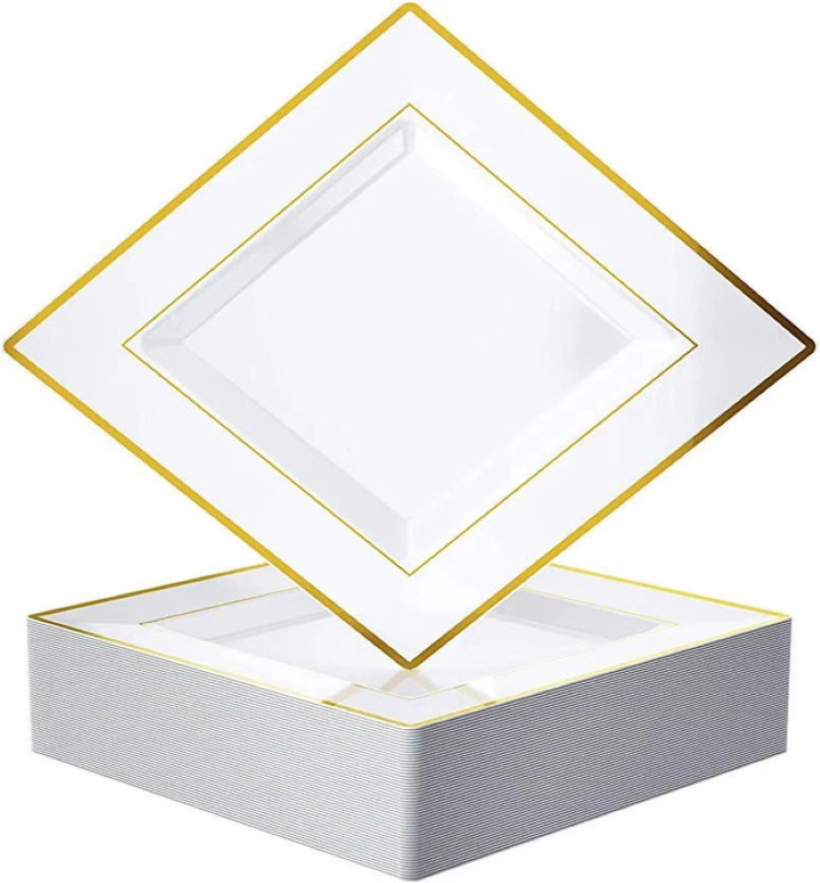 6", 7.5", 9", 10.25" gold/silver Dinnerware set