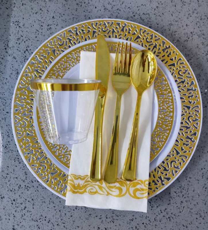 6", 7.5", 9", 10.25"Dinner Dessert Plate White Gold rose silver lace rim plates Dinnerware set