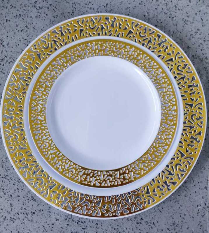 6", 7.5", 9", 10.25"Dinner Dessert Plate White Gold rose silver lace rim plates Dinnerware set
