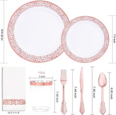 6", 7.5", 9", 10.25"Dinner Dessert Plate White Gold rose silver lace rim plates Dinnerware set