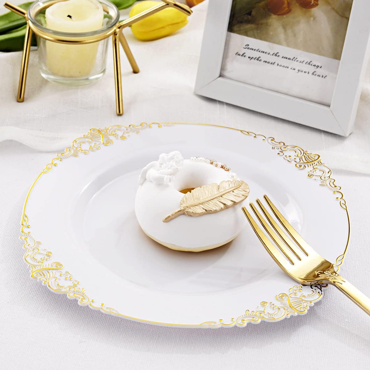Extra Heavyweight 25 Guests Black White Gold rim Party wedding Supplies Disposable dinner Plastic Charger Plates dishes antique tableware dinnerware set