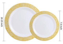 Hollow Out Lace Gold Rim Disposable Plastic party Dinner Plates bulk tableware wholesale manufacturer