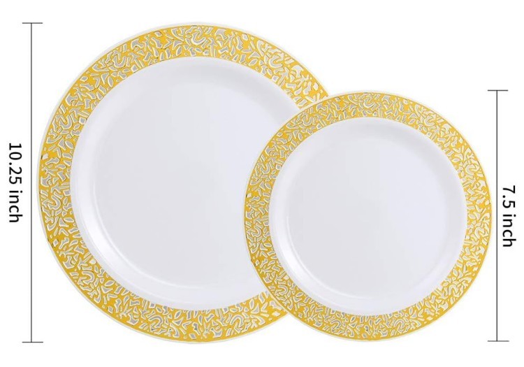 Hollow Out Lace Gold Rim Disposable Plastic party Dinner Plates bulk tableware wholesale manufacturer