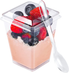 Wedding Decoration Cake Mousse Pudding Ice Cream Clear 5 oz Square Disposable PS plastic dessert cup with lids spoons
