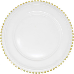 13 inch Dinner Under Decorative Plate Clear Plastic Silver Table Gold Rim Beaded Charger Plates Wholesale for Wedding Party