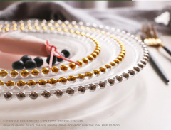 13 inch Dinner Under Decorative Plate Clear Plastic Silver Table Gold Rim Beaded Charger Plates Wholesale for Wedding Party