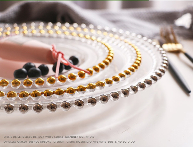 13 inch Dinner Under Decorative Plate Clear Plastic Silver Table Gold Rim Beaded Charger Plates Wholesale for Wedding Party