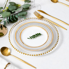 13 inch Dinner Under Decorative Plate Clear Plastic Silver Table Gold Rim Beaded Charger Plates Wholesale for Wedding Party