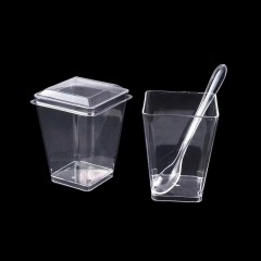 Wedding Decoration Cake Mousse Pudding Ice Cream Clear 5 oz Square Disposable PS plastic dessert cup with lids spoons