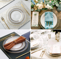 13 inch Dinner Under Decorative Plate Clear Plastic Silver Table Gold Rim Beaded Charger Plates Wholesale for Wedding Party