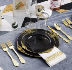7.5", 10.25" Gold /Silver /Rose Rims Plastic Dinnerware Set