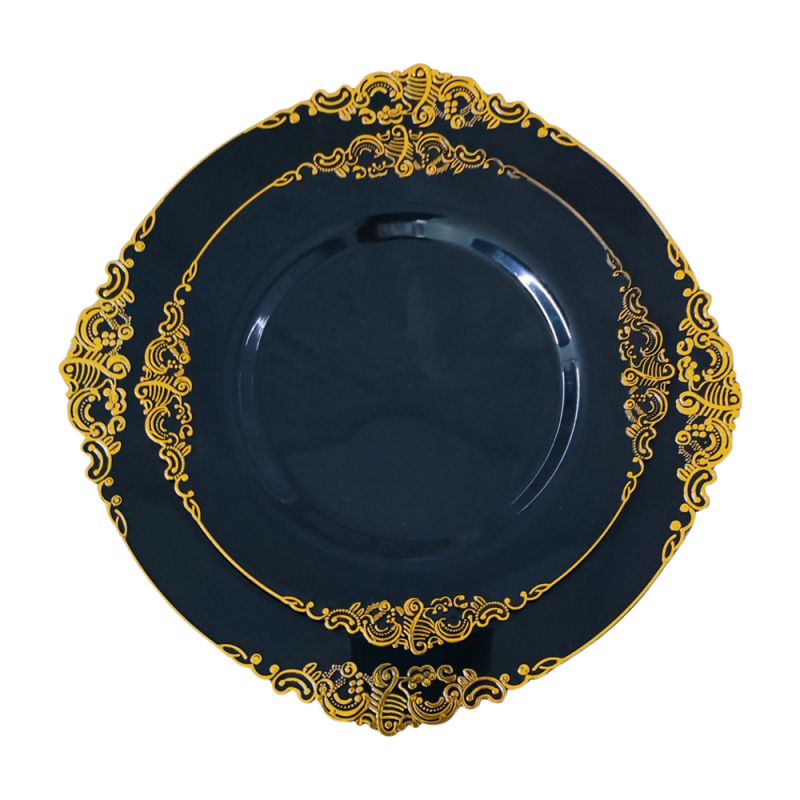7.5", 10.25" Gold /Silver /Rose Rims Plastic Dinnerware Set