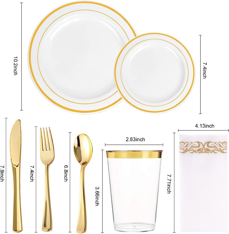 175 pcs Gold rose silver rim plastic dinnerware sets with Napkin Spoon Fork Knife cup Party Supplies disposable charger plates