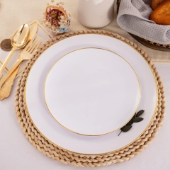 Wholesale Fancy Premium White Clear Gold Rim Plastic Charger Plates Disposable Deep Dinner charger Plates for Party Wedding