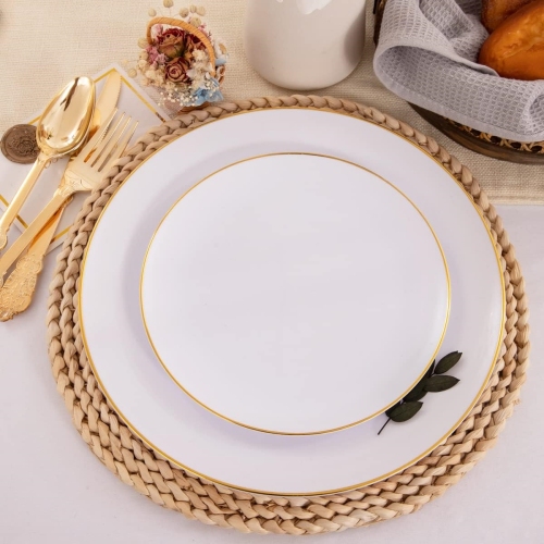 Wholesale Fancy Premium White Clear Gold Rim Plastic Charger Plates Disposable Deep Dinner charger Plates for Party Wedding