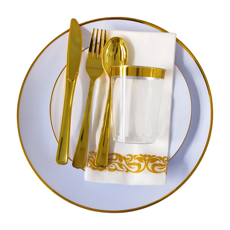 Wholesale Fancy Premium White Clear Gold Rim Plastic Charger Plates Disposable Deep Dinner charger Plates for Party Wedding