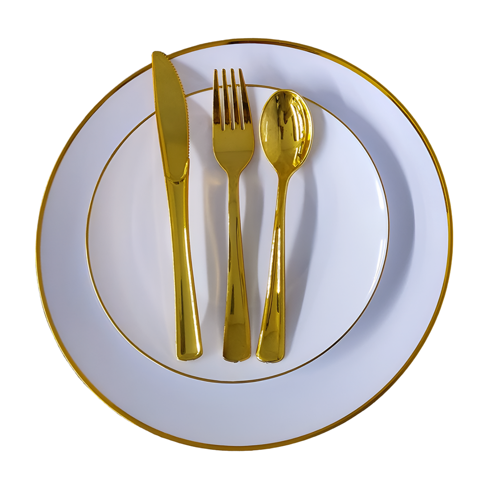 Wholesale Fancy Premium White Clear Gold Rim Plastic Charger Plates Disposable Deep Dinner charger Plates for Party Wedding